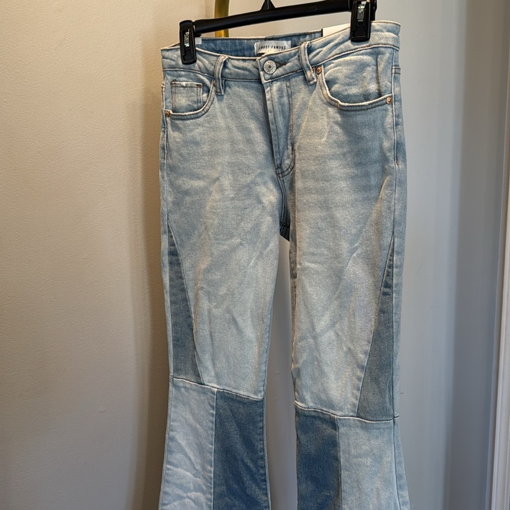 Almost Famous high rise flare patchwork denim fri… - image 2